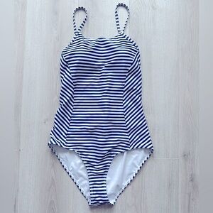 NWOT Navy and White Striped Bathing Suit with Tie Back Size Large
